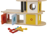 Janod garaje de madera Bolid - parking con coches y helicóptero-3