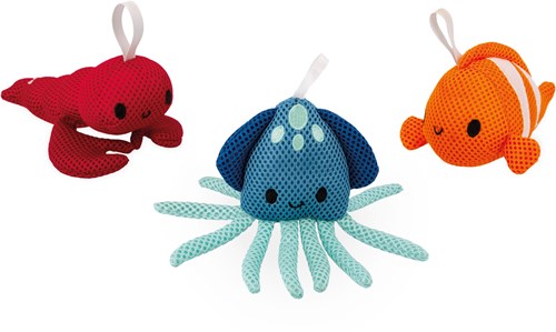 Janod juguete de baño - set de 3 esponjas amigas del baño espuma de mar - esponjas coloridas para niños