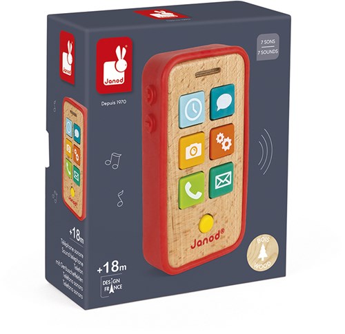 Janod teléfono de juguete de madera con sonido - juguete interactivo infantil-2