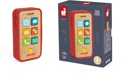 Janod teléfono de juguete de madera con sonido - juguete interactivo infantil-3