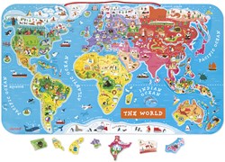 Janod Pizarra magnética mapa mundial - Juguete educativo de madera inglés