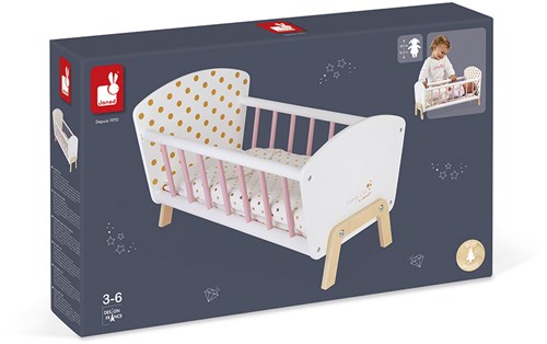 Janod cama de muñecas de madera Candy Chic - rosa blanco dorado - accesorio muñeca-2