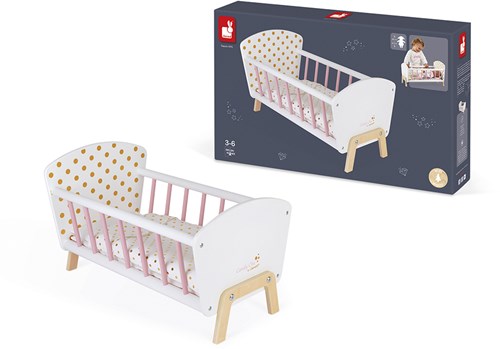 Janod cama de muñecas de madera Candy Chic - rosa blanco dorado - accesorio muñeca-3