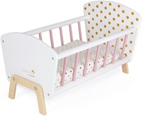 Janod cama de muñecas de madera Candy Chic - rosa blanco dorado - accesorio muñeca