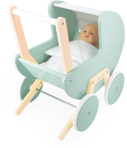 Janod Zen - Cochecito de madera para muñecas hasta 42 cm, desde 18 meses