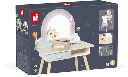 Janod Unicorn - Tocador de madera con accesorios y compartimento secreto