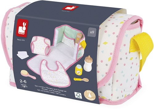 Janod - Bolsa cambiador para muñecas - Set de juego para bebé - Con accesorios-3