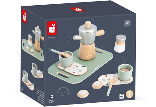 Janod set de café de madera - cafetera moka italiana para niños-2