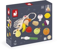 Janod juguete red de frutas y verduras - set de juego de rol para niños
