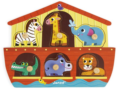 Janod puzzle de madera con perillas El arca de Noé - 6 piezas - juguete educativo-2
