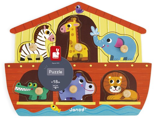 Janod puzzle de madera con perillas El arca de Noé - 6 piezas - juguete educativo-3