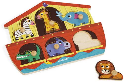 Janod puzzle de madera con perillas El arca de Noé - 6 piezas - juguete educativo