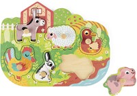 Janod puzzle de madera animales de granja - puzzle con perillas 6 piezas