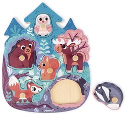 Janod puzzle de madera animales del bosque - puzzle con pomos 6 piezas - juguete educativo