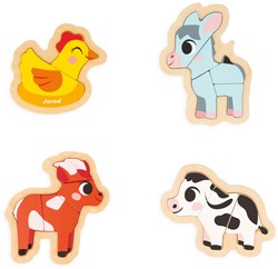 Janod set de puzzles de madera animales de granja - 4 puzzles para niños pequeños