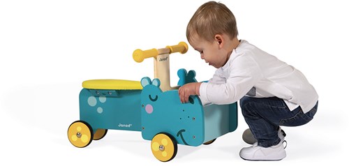 Janod bicicleta de carga de madera hipopótamo - correpasillos con almacenamiento-3