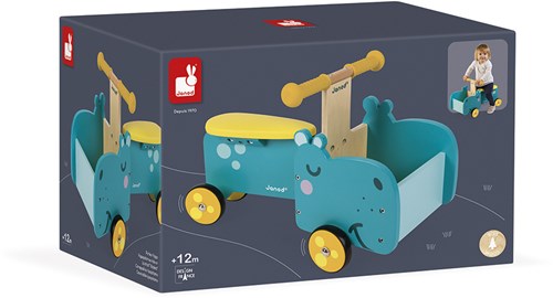 Janod bicicleta de carga de madera hipopótamo - correpasillos con almacenamiento-2