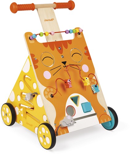Janod andador de madera gato - carro de actividades para bebés-3