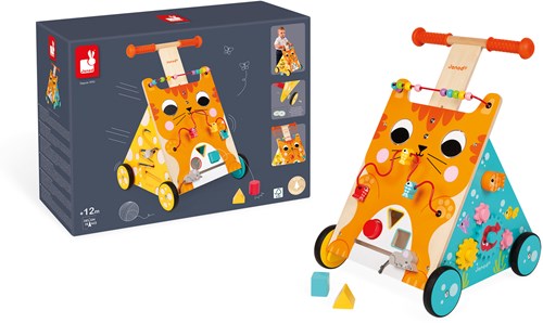 Janod andador de madera gato - carro de actividades para bebés-2