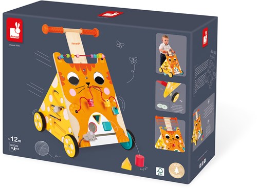 Janod andador de madera gato - carro de actividades para bebés