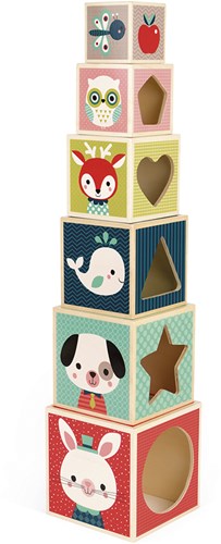 Janod torre apilable de madera - Baby Forest pirámide 6 bloques - juguete educativo