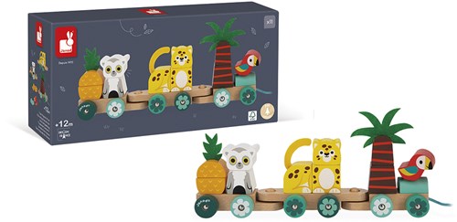 Janod Tropik - Tren de arrastre de madera Tropen Express - Juguete educativo-3
