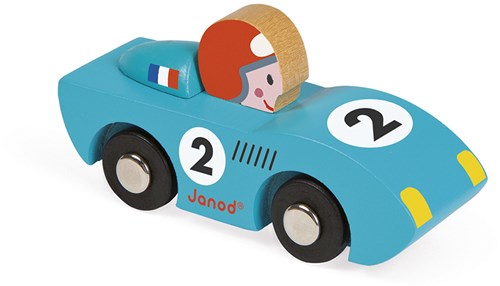 Janod coche de carreras de madera - Story Racing Speed - rojo o azul - coche de juguete-2
