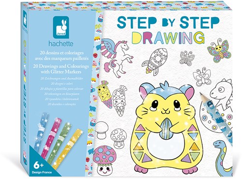 Janod set de dibujo - páginas para colorear y dibujos creativos con purpurina para niños
