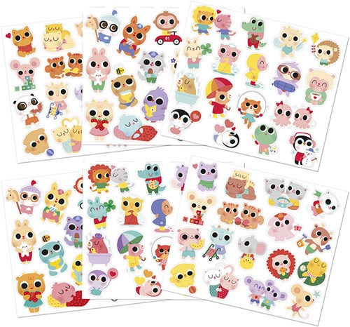 Janod stickers - Hoja con 100 pegatinas de animales bebé - Juguete creativo-2