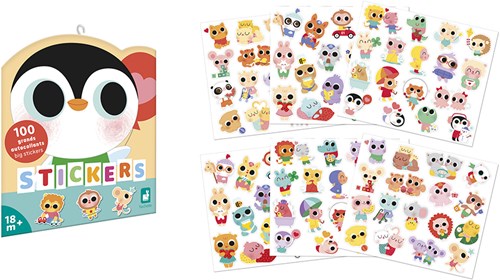 Janod stickers - Hoja con 100 pegatinas de animales bebé - Juguete creativo-3