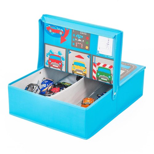Pop-it-Up Garage caja de almacenamiento - Caja de juguetes y alfombra de juego - Para coches y otros juguetes