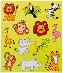 Hoja de pegatinas animales de la jungla stickers coloridos papel 12 piezas creativo