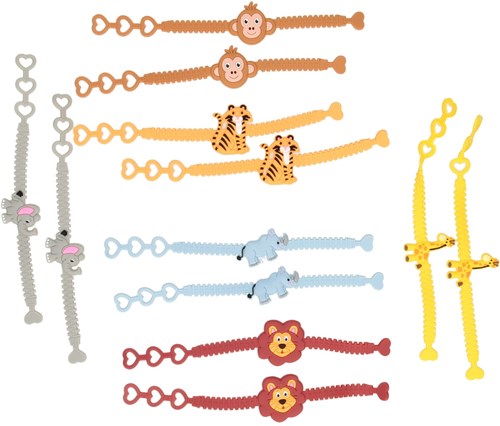 Pulsera animales salvajes set de 12 pulseras infantiles coloridas plástico