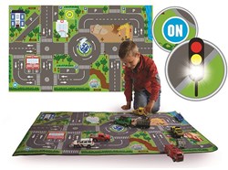 Alfombra de tráfico ciudad con semáforos LED tapete de juego 72x120cm coche