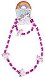 Collar y pulsera infantil madera unicornio rosa y morado - set de joyas unicornio