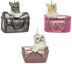 Decoris adorno navideño perro vidrio rosa purpurina 10x5,5x10,5cm colgante