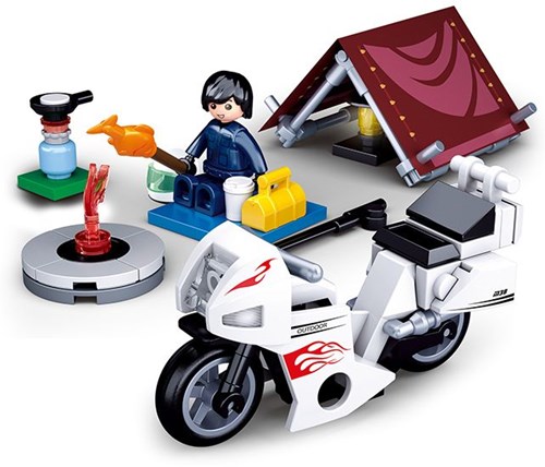 Sluban motorista de juguete con tienda - set de construcción para niños