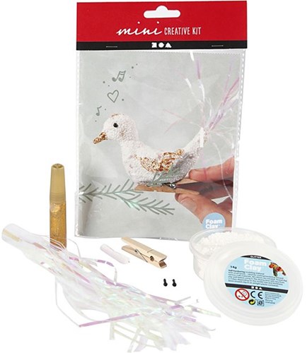 Creativ Company kit manualidades pájaro - Mini Creative Kit Glitter Pájaro blanco-3