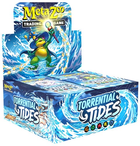 Asmodee MetaZoo juego de cartas coleccionables Torrential Tides Booster Box cartas de agua