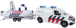 Coche de policía de juguete VW Transporter con barco die-cast metal 29 cm
