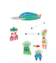Bajo móvil de madera Aliens - juguete decorativo colorido para niños
