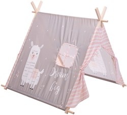Tienda de campaña infantil de poliéster azul con estructura de madera - diseño mapache
