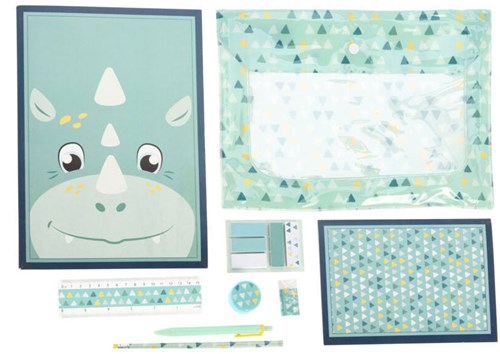 Set de papelería dino estuche 9 piezas multicolor para niños-2