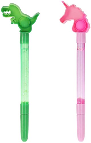 Bolígrafo juguete Pop It con purpurina y figura multicolor