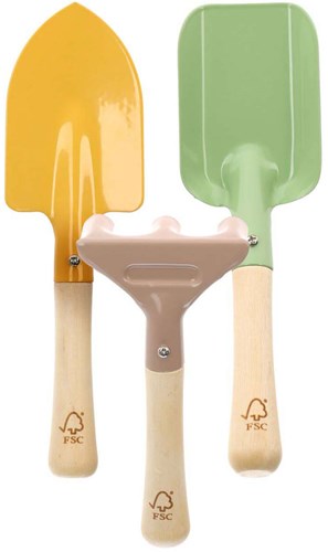 Set de herramientas de jardinería para niños juguete metal y madera 3 piezas jardinería-2
