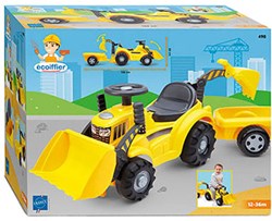 Ecoiffier tractor correpasillos juguete con pala delantera y remolque - multicolor