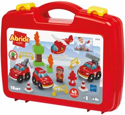 Abrick maletín de bomberos con vehículos - set de construcción - 40 piezas
