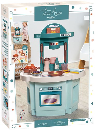 Ecoiffier cocina de juguete Vert Azur - set de cocina 18 piezas para niños