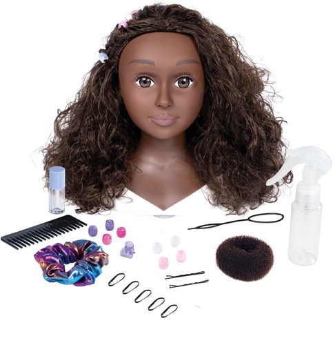 Smoby Cabeza de Estilismo Beauty Afro con accesorios - Cabeza de muñeca para peinar para niños-2