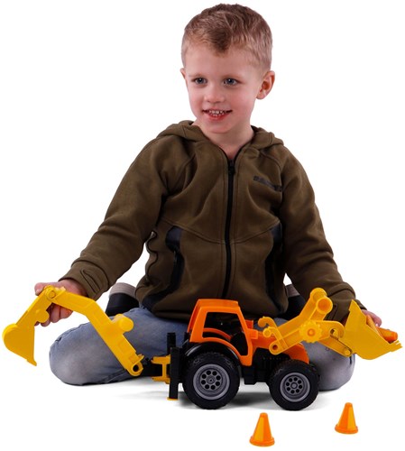 Tractor excavadora de juguete con ruedas de goma y accesorios, 38,5cm-3